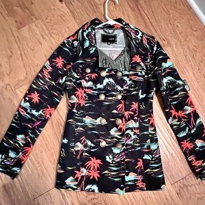 Hurley Winchester Slicjer - Water Repellent Rain Coat - Palm and Surf Design